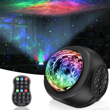 lampe galaxy qui illumine la pièce avec des etoiles et un ciel coloré